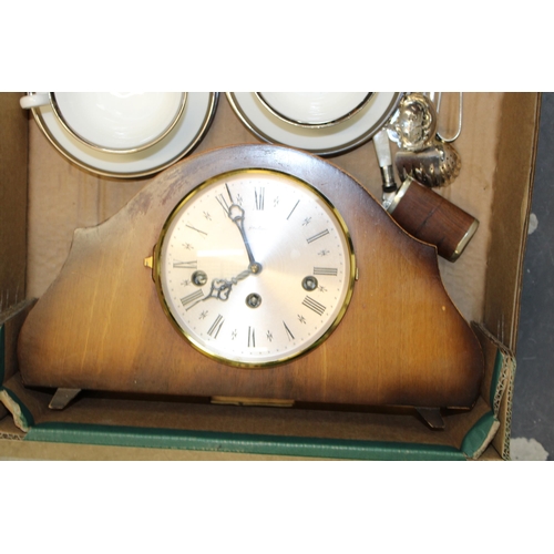 28 - A set of Wedgwood Bone China tea ware together with a vintage mantle clock and a quantity of silver ... 