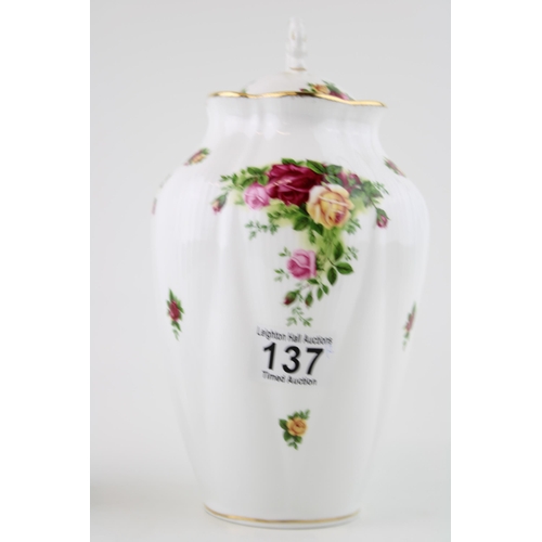 137 - A Royal Albert 'Old Country Roses' lidded jar together with a Coalport 'Golden Age' Beatrice at the ... 