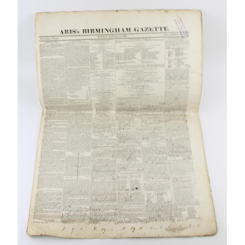 144 - Two proof copies of the Birmingham Gazette from 1827 with hand annotated notes with total prices for... 