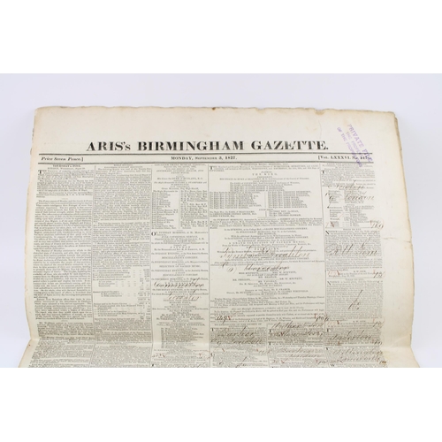 144 - Two proof copies of the Birmingham Gazette from 1827 with hand annotated notes with total prices for... 