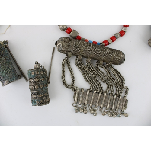 170 - A collection of jewellery and Kohl applicators possibly of Moroccan Bedouin or Yemeni origin.