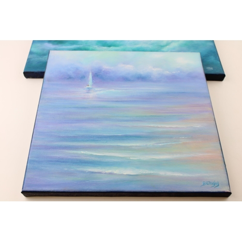 189 - A pair of original artworks of seascapes, acrylic on canvas, signed Buttgieg, 30.5cm x 40.5cm and 30... 