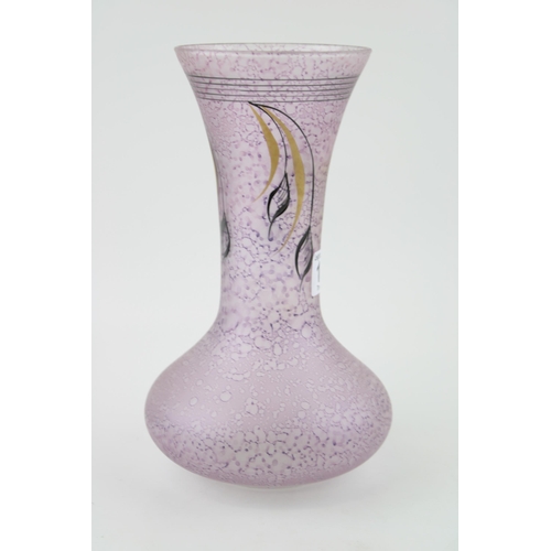 198 - A glass vase with hand painted decoration of stylised leaves. Height 24.5cm.