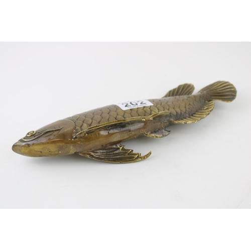 202 - Contemporary bronzed sculpture of an Arowana fish, 28cm long.