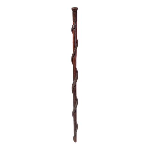 231 - Early to mid 20th century carved wooden walking stick, coiled snake, textured skin, with textured ha... 