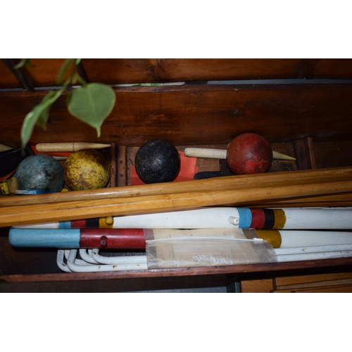 232 - Jaques & Son of London All-England croquet set, in original pine box, hinged lid, to include four ma... 