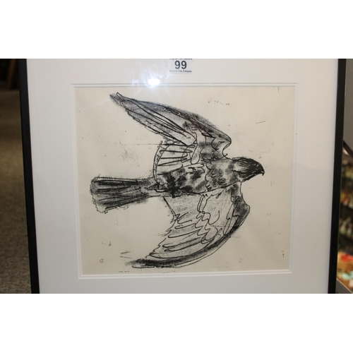 237 - Jilly Cobbe. British 'Peregrine' monoprint. Second Nature series.  (Artist inspired by nature; espec... 