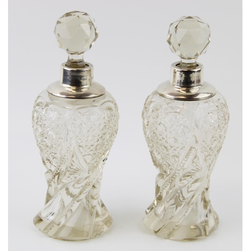 248 - A pair of silver collared glass perfume bottles, London 1915, H Perkins & Son, with stoppers, 20cm t... 