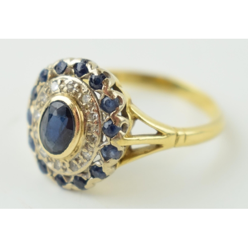 251 - 18ct gold dress ring, set diamond and sapphire, Art Deco style, size Q, 4.8g.