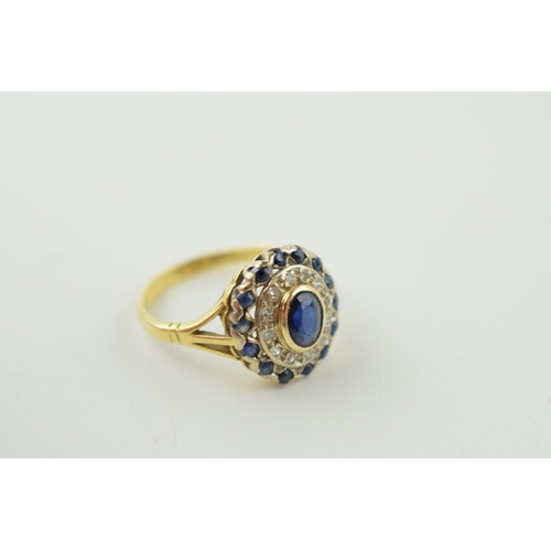 251 - 18ct gold dress ring, set diamond and sapphire, Art Deco style, size Q, 4.8g.