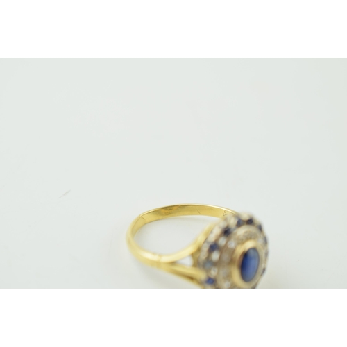 251 - 18ct gold dress ring, set diamond and sapphire, Art Deco style, size Q, 4.8g.