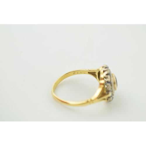 251 - 18ct gold dress ring, set diamond and sapphire, Art Deco style, size Q, 4.8g.