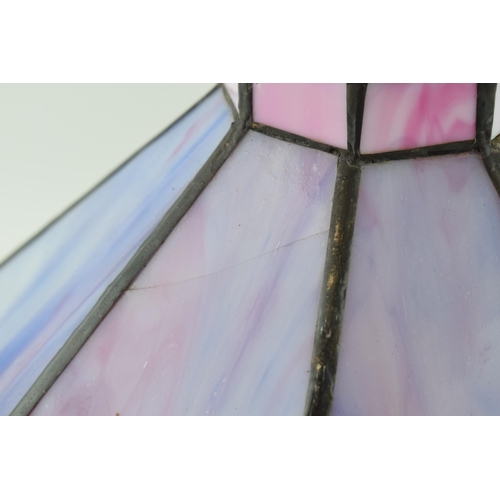 253 - Tiffany style large lamp shade in blue, pink and purple flowing colours, with lamp base fixture, 38c... 