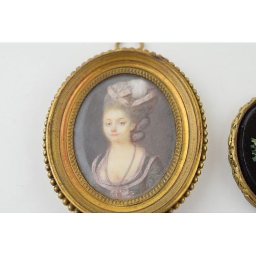 274 - 19th century framed painted miniature on paper of a lady in traditional dress with a floral micro-mo... 