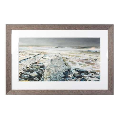 418 - An Original Leo Davey watercolour painting of shoreline with rocks in foreground. Davey is a Sunday ... 