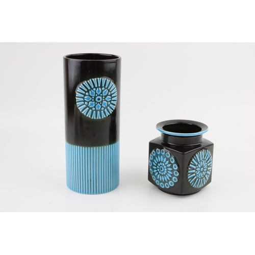 105 - A pair of Hornsea pottery vases in the 'Impact' pattern to include a cylindrical vase 631 and a squa... 