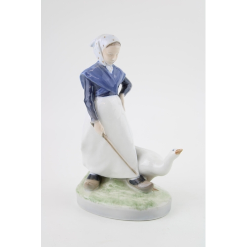 114 - Royal Copenhagen figure girl with goose 528, 18.5cm tall.