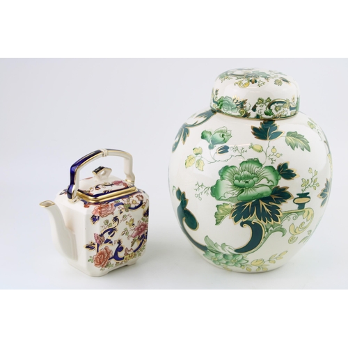 115 - Masons to include a large Chartreuse ginger jar and a Blue Mandalay small square teapot, largest 23c... 