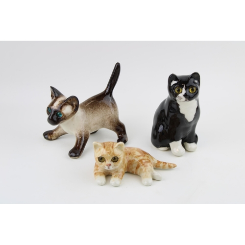 116 - A trio of Winstanley pottery cats to include a Siamese cat, a ginger kitten and one other, 15cm tall... 