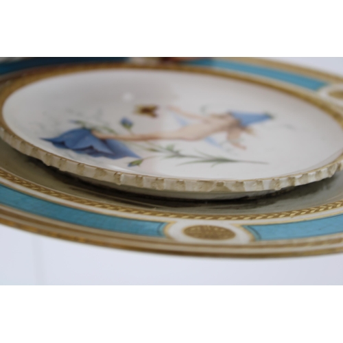 141 - Minton late 19th century plate, signed Boullemier, depicting a semi-naked child dancing with a butte... 