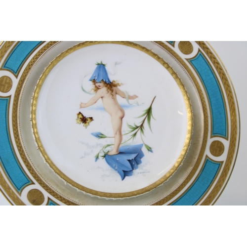 141 - Minton late 19th century plate, signed Boullemier, depicting a semi-naked child dancing with a butte... 