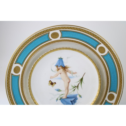 141 - Minton late 19th century plate, signed Boullemier, depicting a semi-naked child dancing with a butte... 