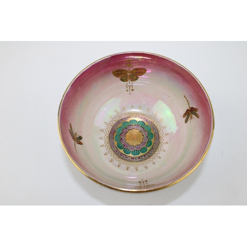 143 - A lustre bowl, decorated with reptiles and butterflies, similar to Wedgwood Fairyland Lustre, 11.5cm... 