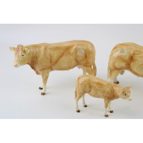 153 - Border Fine Arts pottery Blonde D'aquitaine bull cow and calf (3).