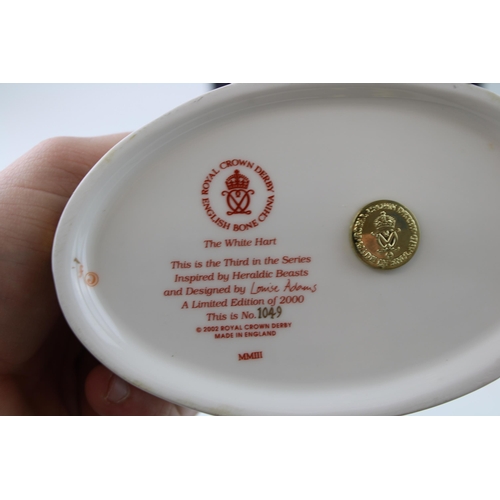 16 - Boxed Royal Crown Derby paperweight, The White Hart, first quality with gold stopper, with certifica... 