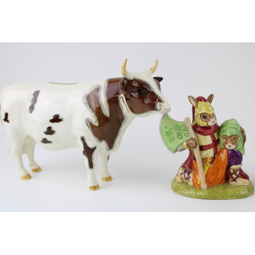 165 - Beswick to include an Ayrshire bull (horn af), a donkey, a grey kitten (damaged ear) and Royal Doult... 