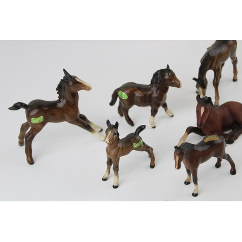 173 - Beswick to include brown foals such as a brown matte brown 915 lying foal, a Shetland foal and other... 