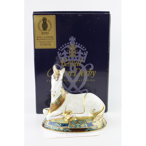 19 - Boxed Royal Crown Derby paperweight, Unicorn, first quality with gold stopper, with certificate.