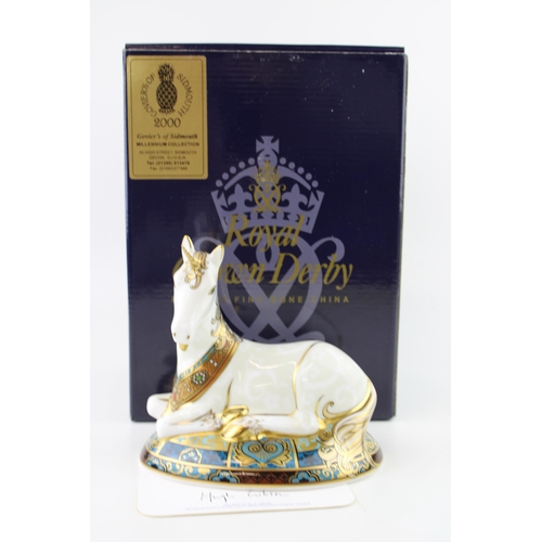 20 - Boxed Royal Crown Derby paperweight, Unicorn, first quality with gold stopper, with certificate.