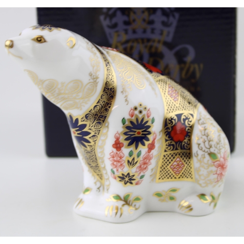 21 - Boxed Royal Crown Derby paperweight, Imari Polar Bear, first quality with gold stopper.