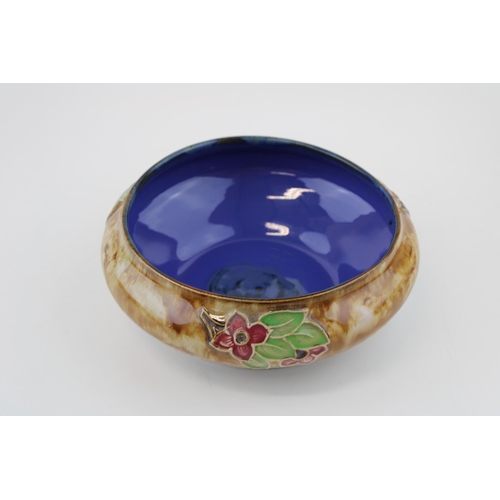 213 - Royal Doulton stoneware bowl, floral decoration, blue interior, 21.5cm wide.