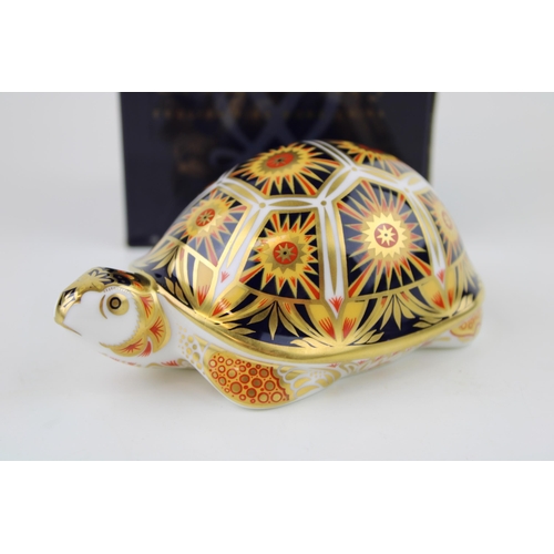 22 - Boxed Royal Crown Derby paperweight, Madagascan Tortoise Endangered Species, first quality with gold... 