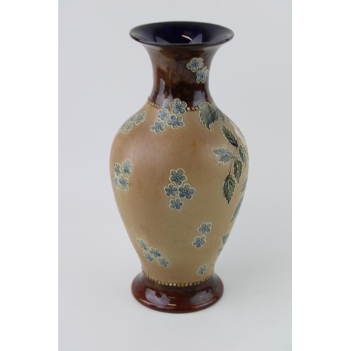 230 - Doulton Lambeth & Slaters stoneware vase, floral design, white flowers, 28.5cm tall.