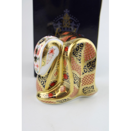 26 - Boxed Royal Crown Derby paperweight, Old Imari Snake, first quality with gold stopper.