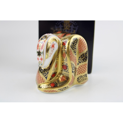 26 - Boxed Royal Crown Derby paperweight, Old Imari Snake, first quality with gold stopper.