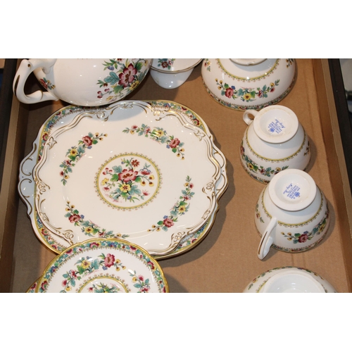 265 - A part Coalport tea service in the 'Ming Rose' pattern to include tea pot, sandwich / cake plates, s... 