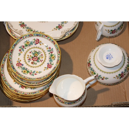 265 - A part Coalport tea service in the 'Ming Rose' pattern to include tea pot, sandwich / cake plates, s... 