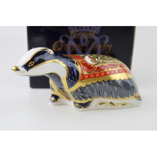 27 - Boxed Royal Crown Derby paperweight, Moonlight Badger, first quality with gold stopper.