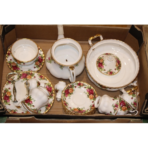 287 - Royal Albert Old Country Roses to include a teapot, a large platter, cake plates, cups, saucers, sid... 