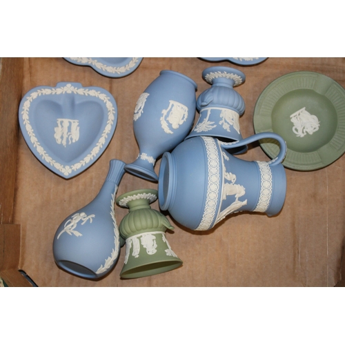 320 - A collection of Wedgwood Jasperware items in Wedgwood Blue and Sage Green. (14)