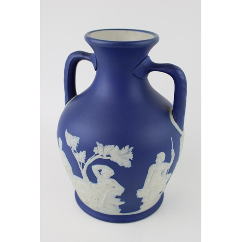 324 - Adams & Bromley dip blue Portland vase, 21cm tall.