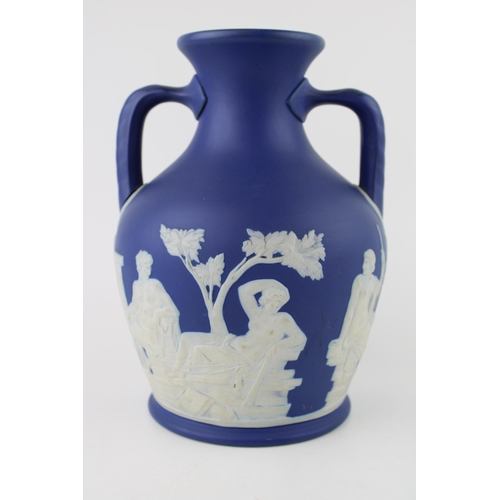 324 - Adams & Bromley dip blue Portland vase, 21cm tall.