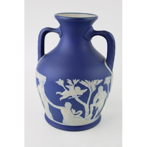 324 - Adams & Bromley dip blue Portland vase, 21cm tall.