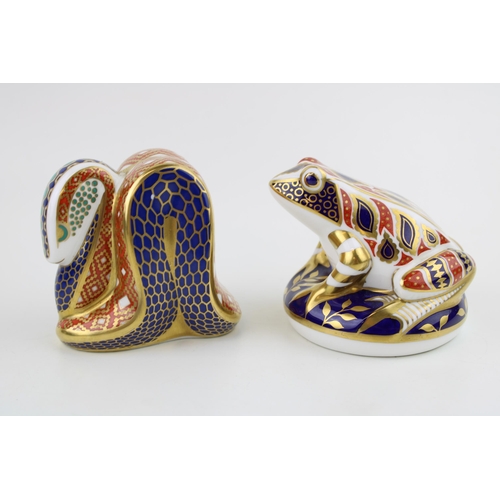 33 - Two Royal Crown Derby paperweights, a Frog and a Snake, first quality with stoppers (2).