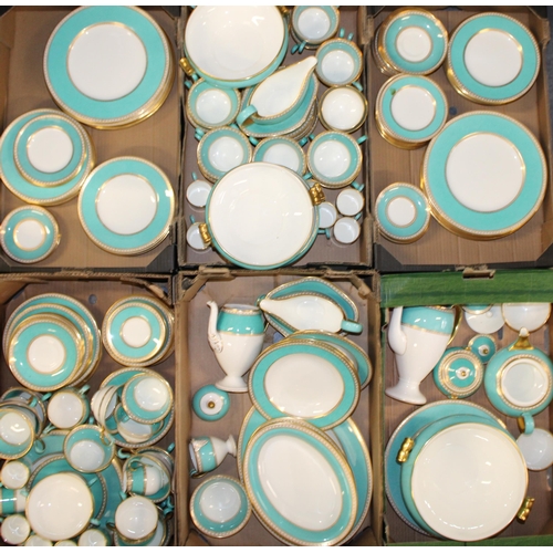 337 - Wedgwood Ulander in Powder Turquoise to include 20 dinner plates, coffee pots, a large soup tureen o... 