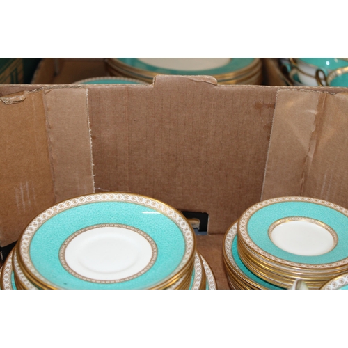 337 - Wedgwood Ulander in Powder Turquoise to include 20 dinner plates, coffee pots, a large soup tureen o... 